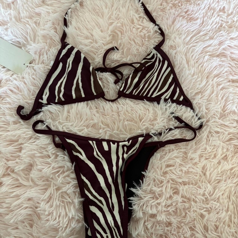 SHEIN Brown and White Zebra Print Triangle Bikini